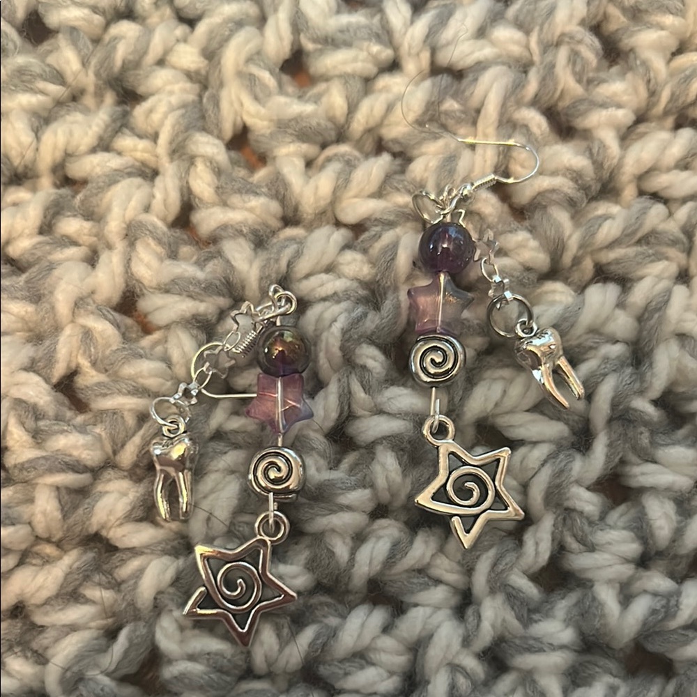 Silver and Purple Star Earrings